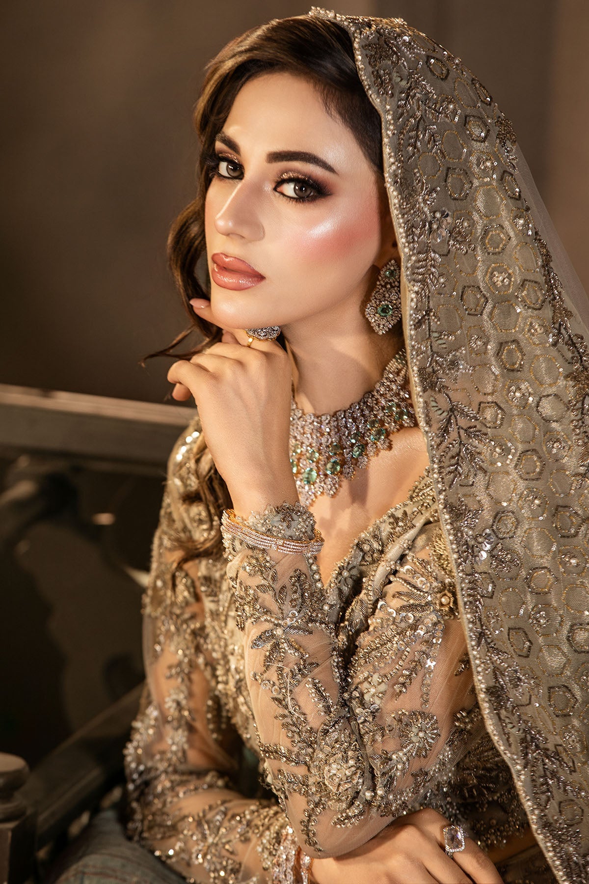 0105-GRANDURE HAND EMBELLISHED SILK NET STITCHED