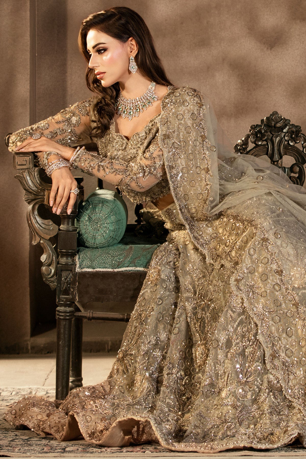 0105-GRANDURE HAND EMBELLISHED SILK NET STITCHED