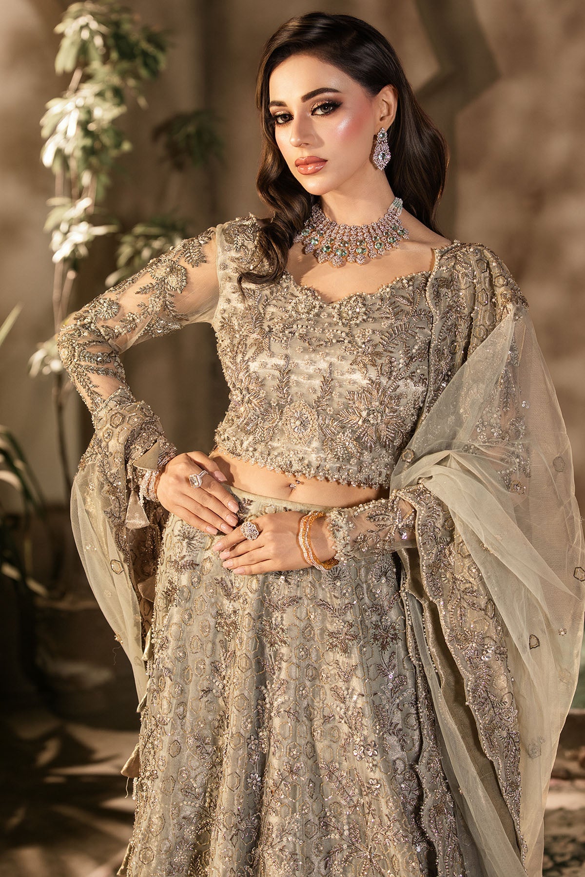 0105-GRANDURE HAND EMBELLISHED SILK NET STITCHED