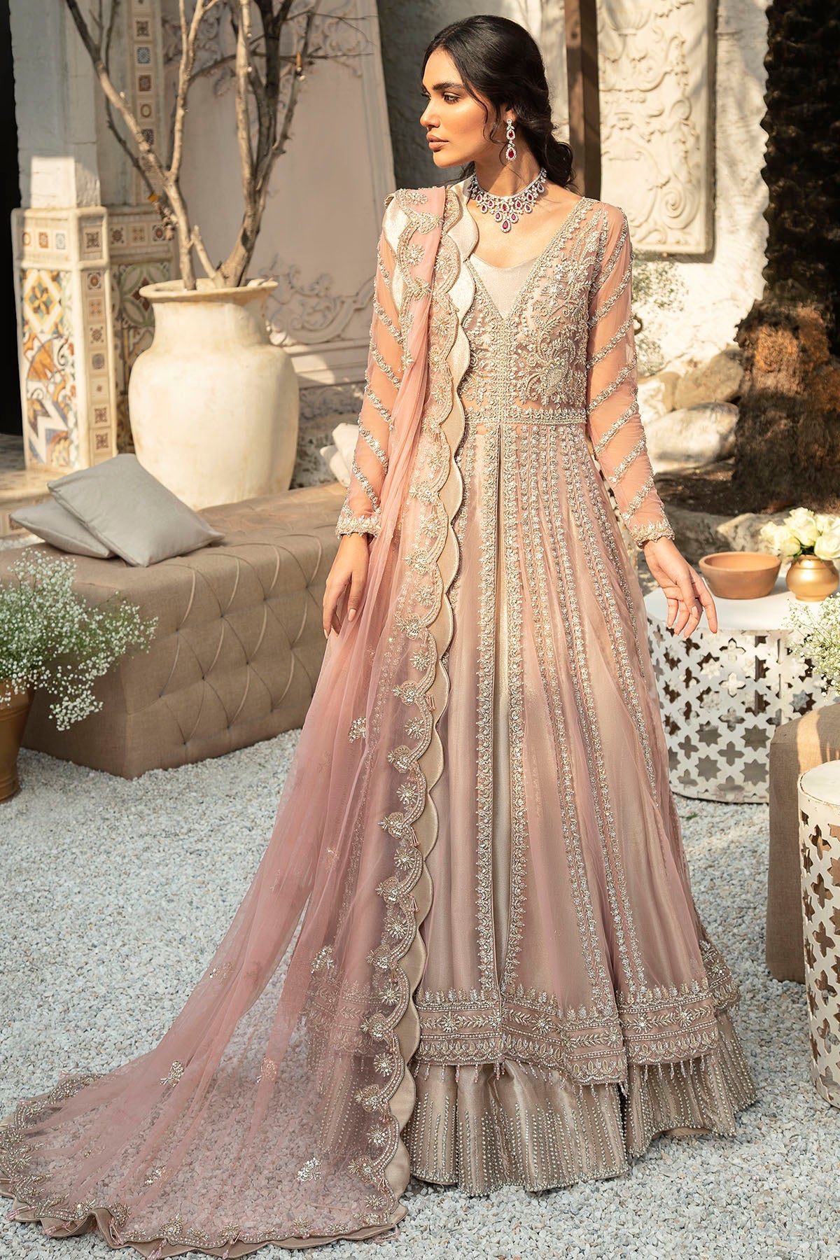 0106-PALATIAL HAND EMBELLISHED SILK NET STITCHED