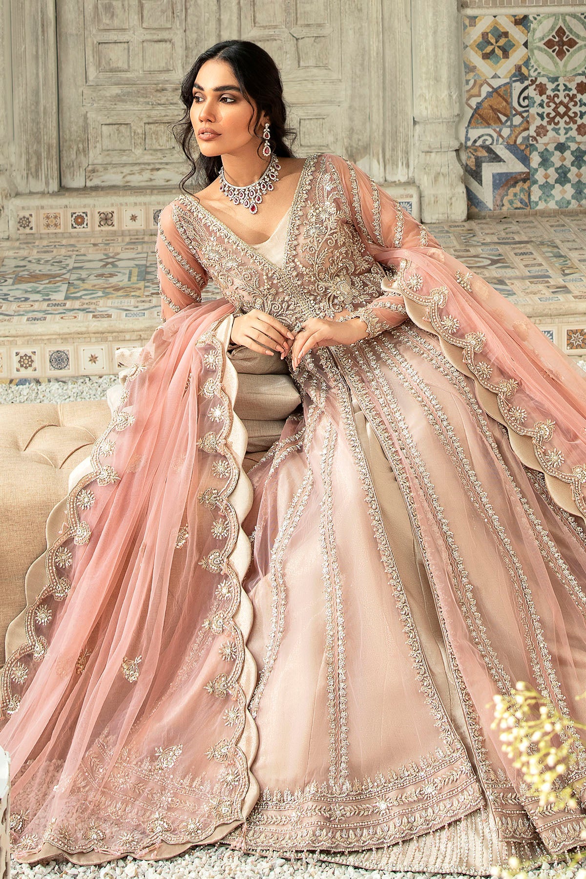 0106-PALATIAL HAND EMBELLISHED SILK NET STITCHED