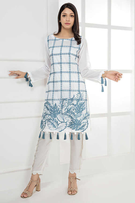 2282-WHITE EMBROIDERED LAWN STITCHED
