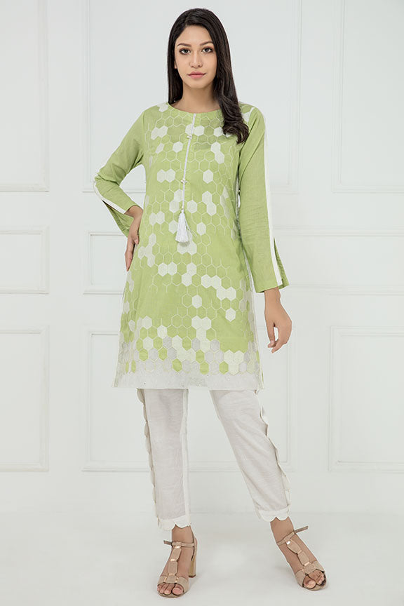 2283-PARROT-GREEN EMBROIDERED LAWN STITCHED