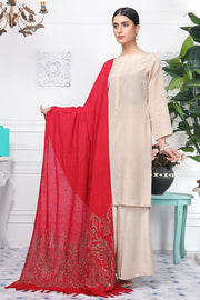 2412-CORAL-RED EMBROIDERED WOOL SHAWL
