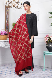 2420-RUBY-RED EMBROIDERED WOOL SHAWL
