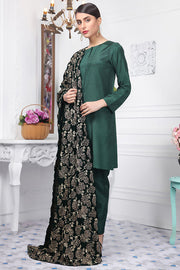 2435-DARK-GREEN EMBROIDERED VELVET SHAWL