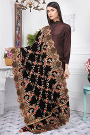 2438-CHOCO-LILY EMBROIDERED VELVET SHAWL