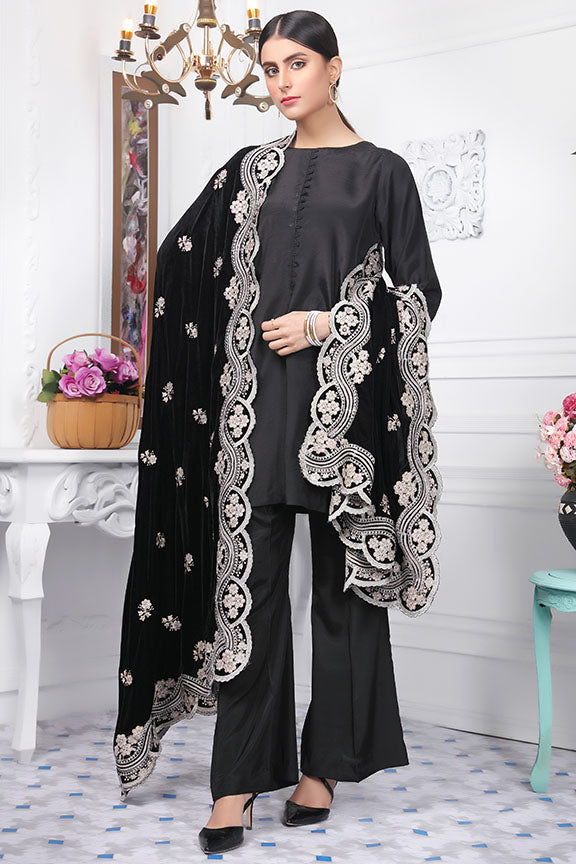 2441-BLACK-BEAUTY EMBROIDERED VELVET SHAWL