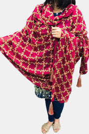 2317 DULL RED EMBROIDERED CHIFFON SHAWL