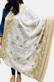 2320 WHITE EMBROIDERED SILK SHAWL