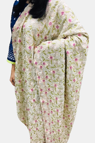 2321 OFF WHITE EMBROIDERED SILK SHAWL