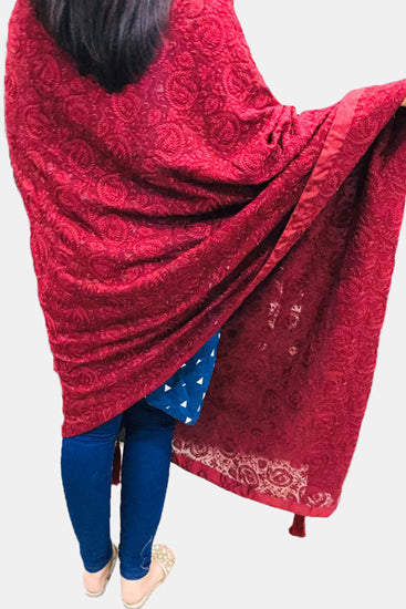 2322 MAROON EMBROIDERED CHIFFON SHAWL