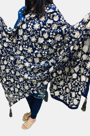 2323 NAVY BLUE EMBROIDERED CHIFFON SHAWL