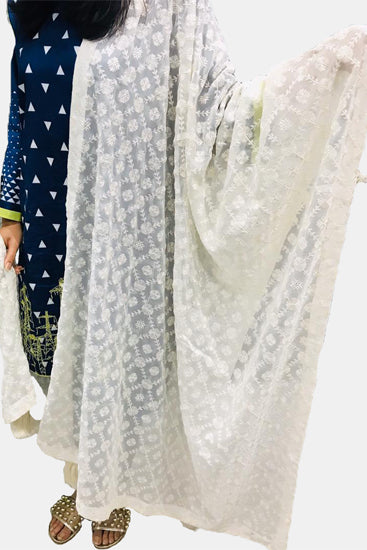 2324 CREAM EMBROIDERED CHIFFON SHAWL