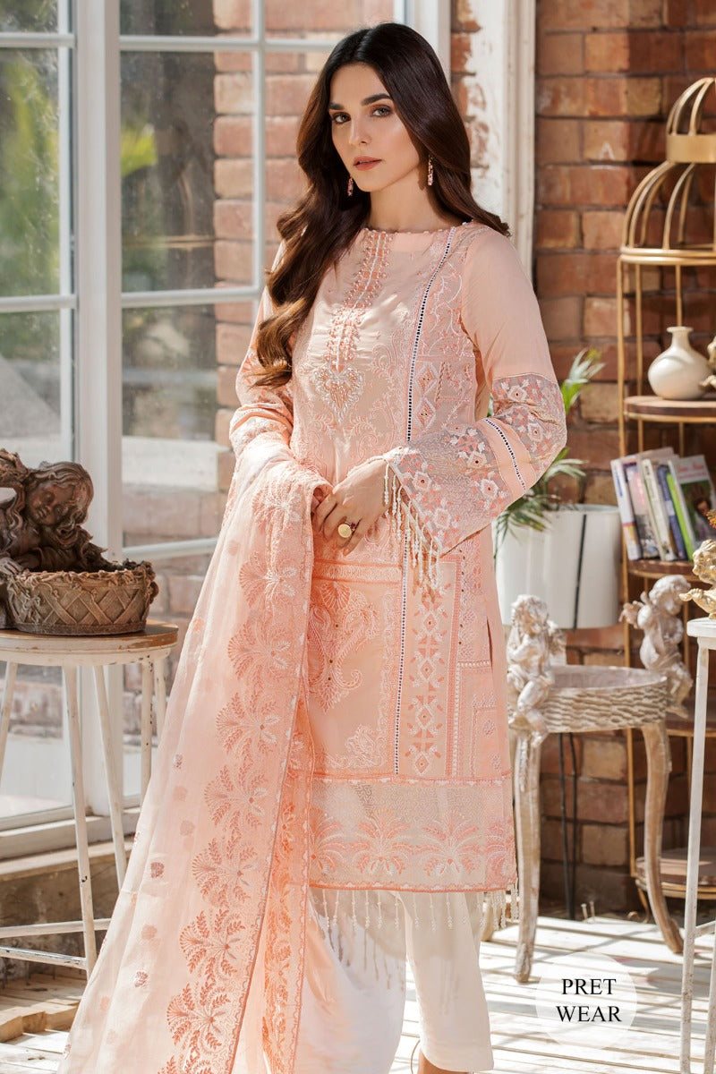 2444-SOFT-AMBER EMBROIDERED LAWN STITCHED