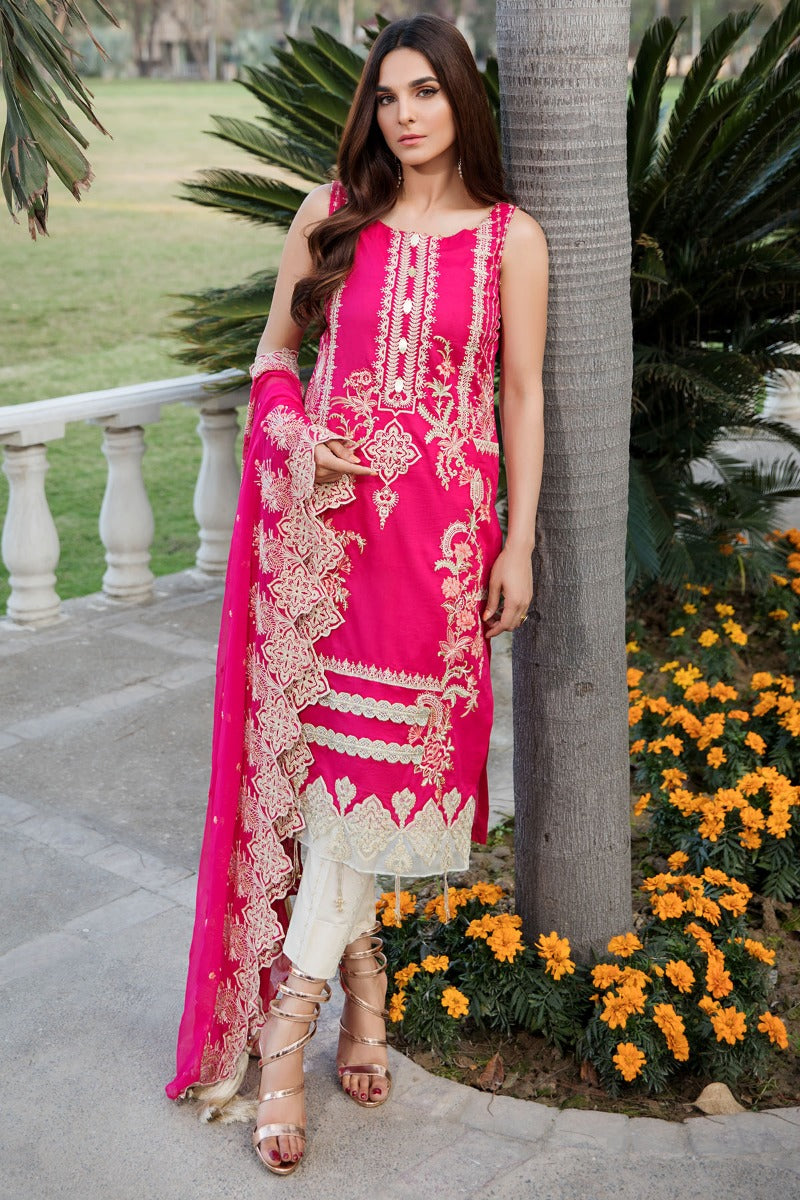 2451-HOT-PINK EMBROIDERED LAWN UNSTITCHED