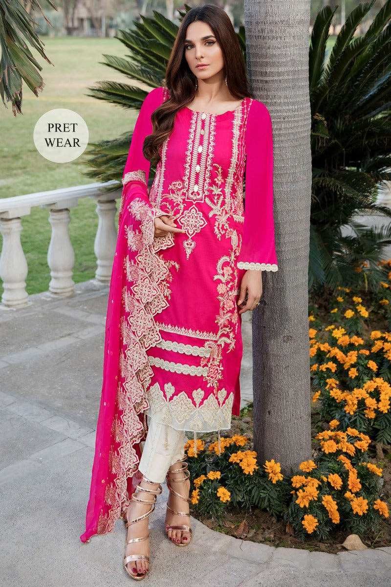 2451-HOT-PINK EMBROIDERED LAWN STITCHED