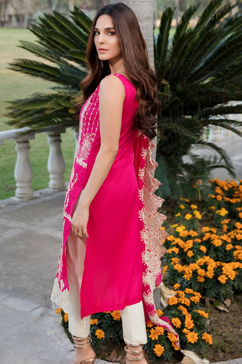 2451-HOT-PINK EMBROIDERED LAWN UNSTITCHED