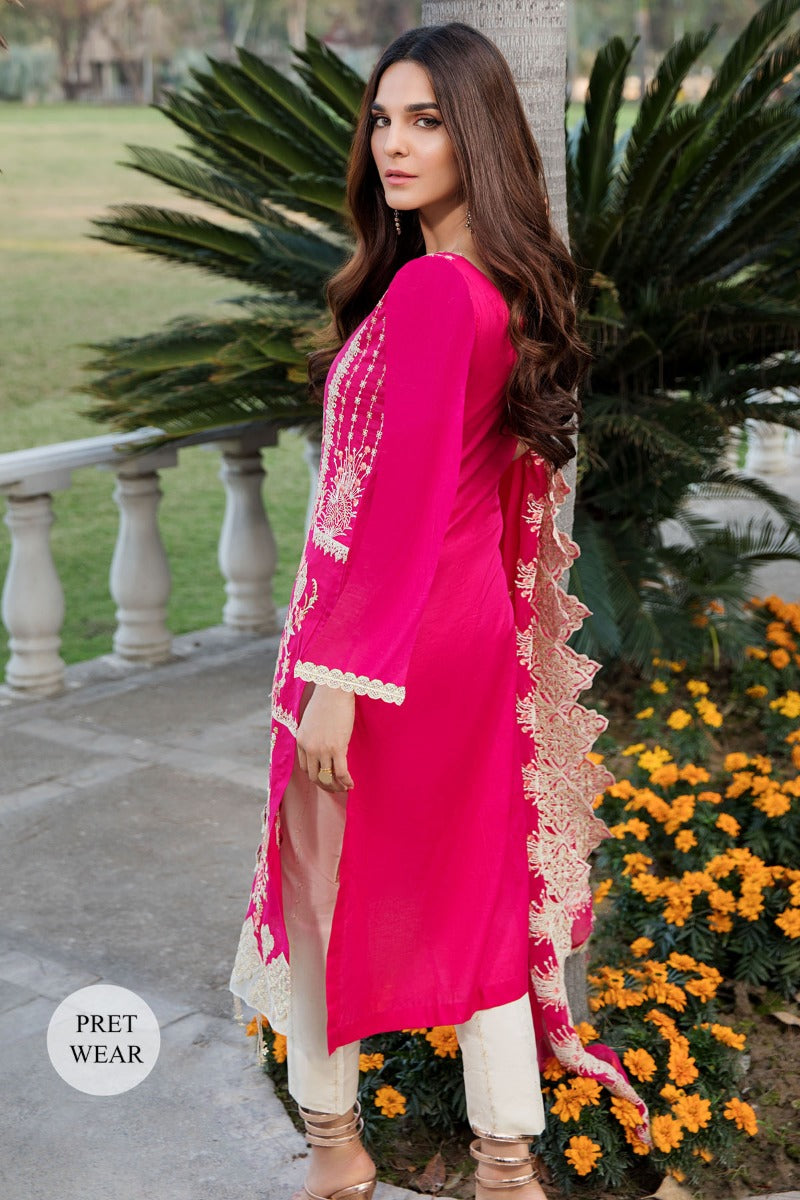 2451-HOT-PINK EMBROIDERED LAWN STITCHED
