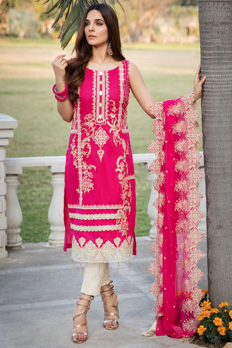 2451-HOT-PINK EMBROIDERED LAWN UNSTITCHED