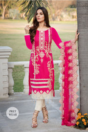 2451-HOT-PINK EMBROIDERED LAWN STITCHED