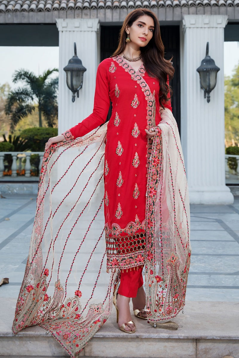 2453-REDICAL-RED EMBROIDERED LAWN UNSTITCHED