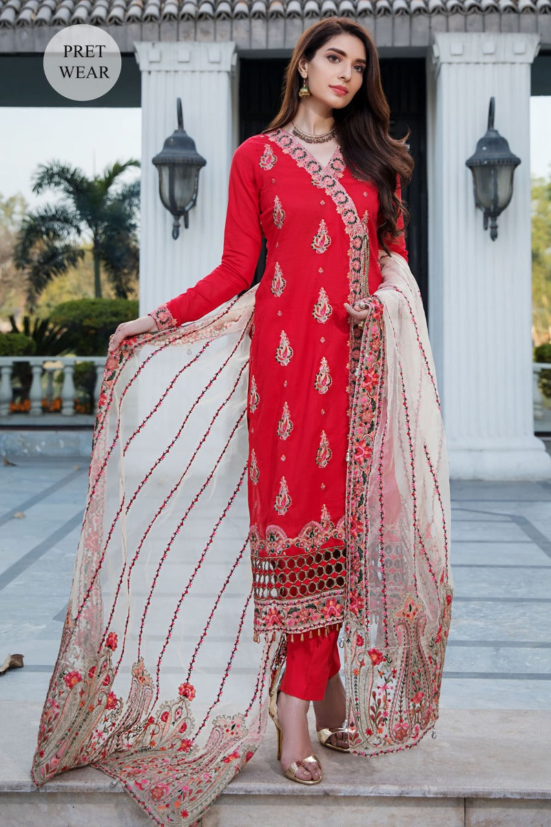 2453-REDICAL-RED EMBROIDERED LAWN STITCHED