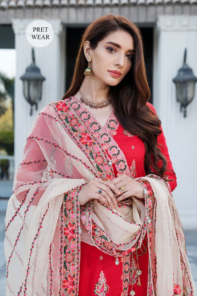 2453-REDICAL-RED EMBROIDERED LAWN STITCHED