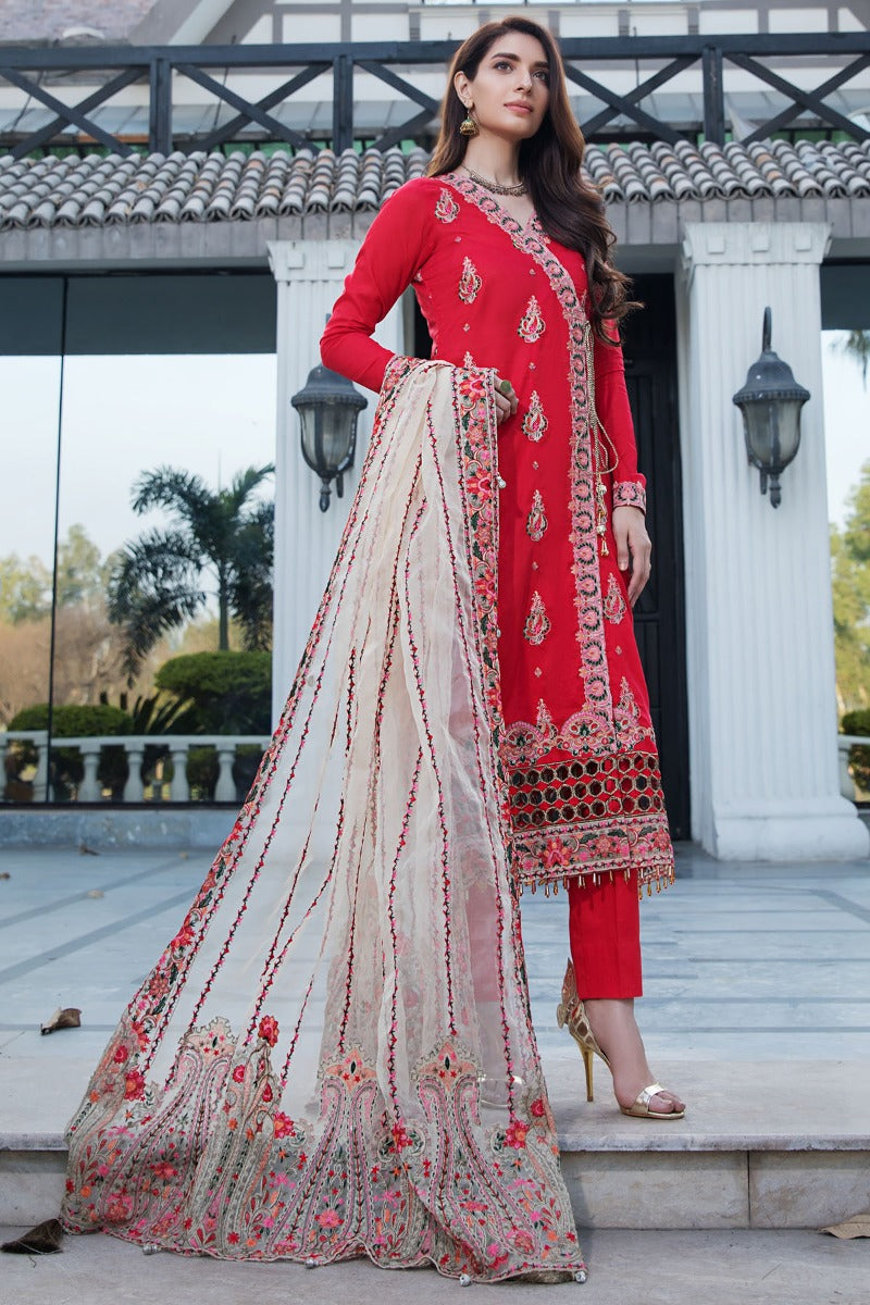 2453-REDICAL-RED EMBROIDERED LAWN UNSTITCHED