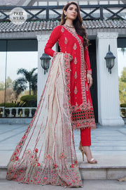 2453-REDICAL-RED EMBROIDERED LAWN STITCHED