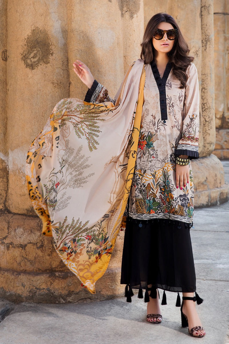 2514-ALMOND-CREAM DIGITAL PRINTED LAWN UNSTITCHED