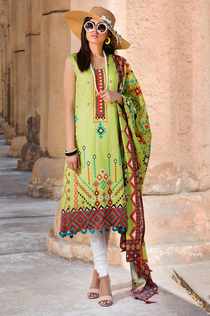 2516-OLIVE- GREEN DIGITAL PRINTED LAWN UNSTITCHED
