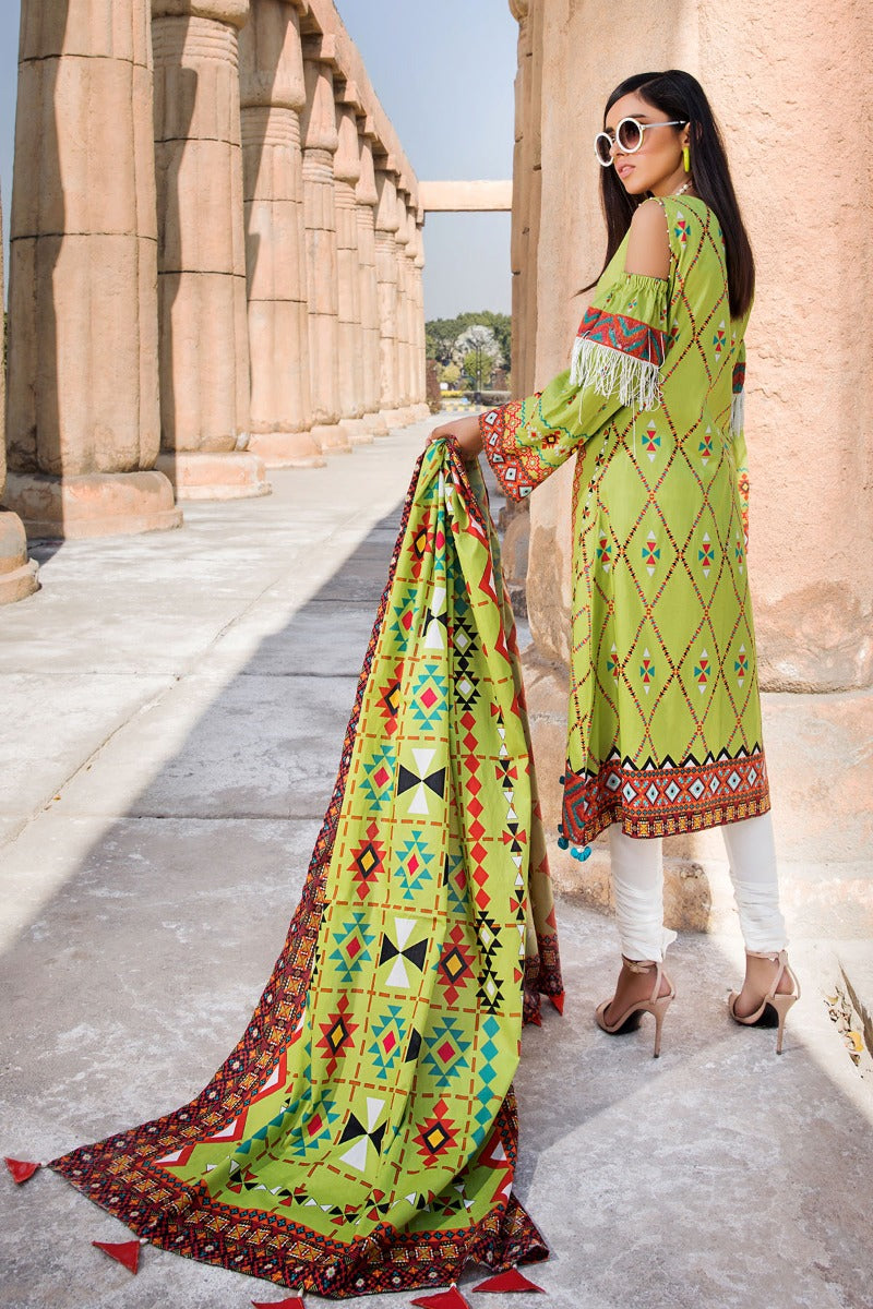 2516-OLIVE- GREEN DIGITAL PRINTED LAWN UNSTITCHED