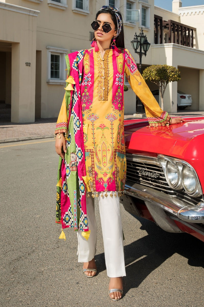 2523-CANARY YELLOW DIGITAL PRINTED LAWN UNSTITCHED