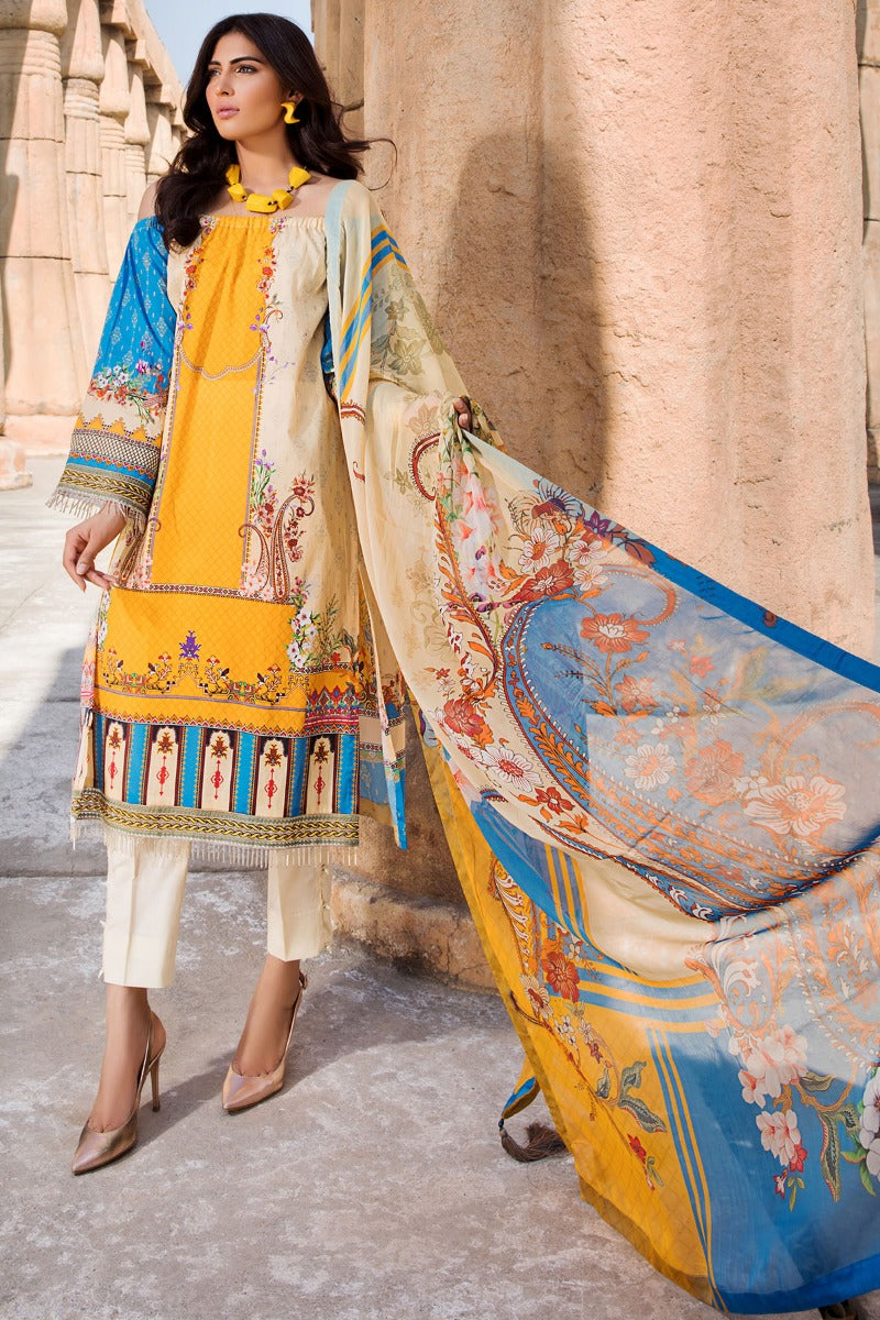 2532-CORN-YELLOW DIGITAL PRINTED LAWN UNSTITCHED