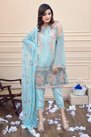 1031-SKY-BLUE EMBROIDERED BEMBERG CHIFFON STITCHED