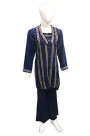 1200-NAVY-BLUE EMBROIDERED LINEN STITCHED