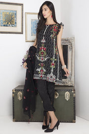 1731-BLACK EMBROIDERED CRINKLE CHIFFON STITCHED