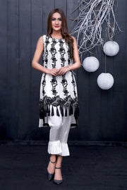 1734-WHITE EMBROIDERED COTTON NET UNSTITCHED