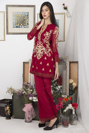 1740-MAROON EMBROIDERED COTTON NET STITCHED