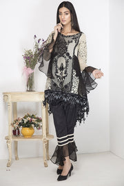1748-BLACK-WHITE EMBROIDERED COTTON NET UNSTITCHED