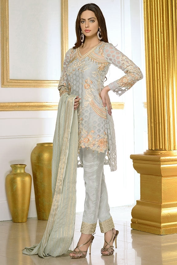 1862-BLUE-GREY EMBROIDERED JAMAVAR STITCHED