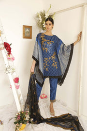 1865-LAPIS-BLUE EMBROIDERED BEMBERG CHIFFON UNSTITCHED