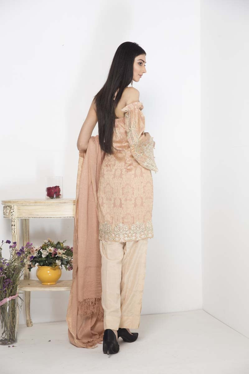 1867-HAZELNUT EMBROIDERED JAMAVAR STITCHED