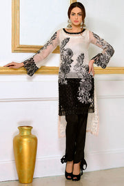 1891-BLACK-WHITE EMBROIDERED ORGANZA STITCHED