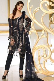 1893-NAVY-BLUE EMBROIDERED BEMBERG CHIFFON STITCHED