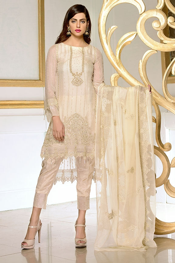 1894-OFF-WHITE EMBROIDERED BEMBERG CHIFFON UNSTITCHED