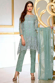 1898-GREYISH-GREEN EMBROIDERED BEMBERG CHIFFON STITCHED