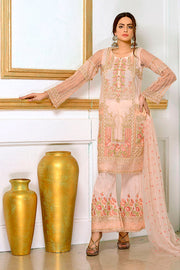 1899-LIGHT-PEACH EMBROIDERED SILK NET STITCHED
