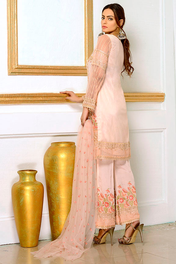 1899-LIGHT-PEACH EMBROIDERED SILK NET STITCHED